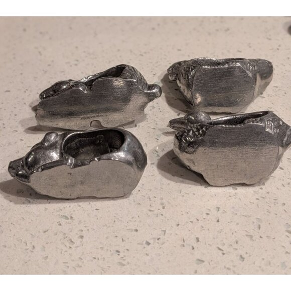 Vintage Shafford Pewter Animal Napkin Rings Set 10 Ducks Rabbit Hen Pig - Picture 7 of 16
